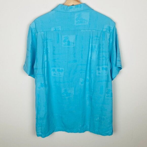 Columbia Blue River Lodge Palm Hawaiian Short Sleeve Button Up Shirt, Size M - Picture 5 of 10
